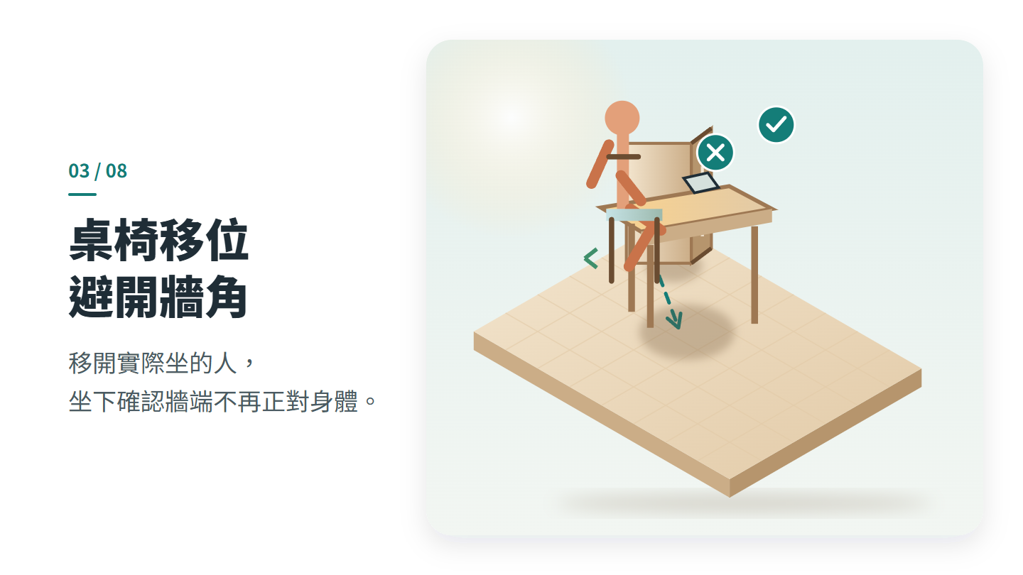 桌椅移位 避開牆角